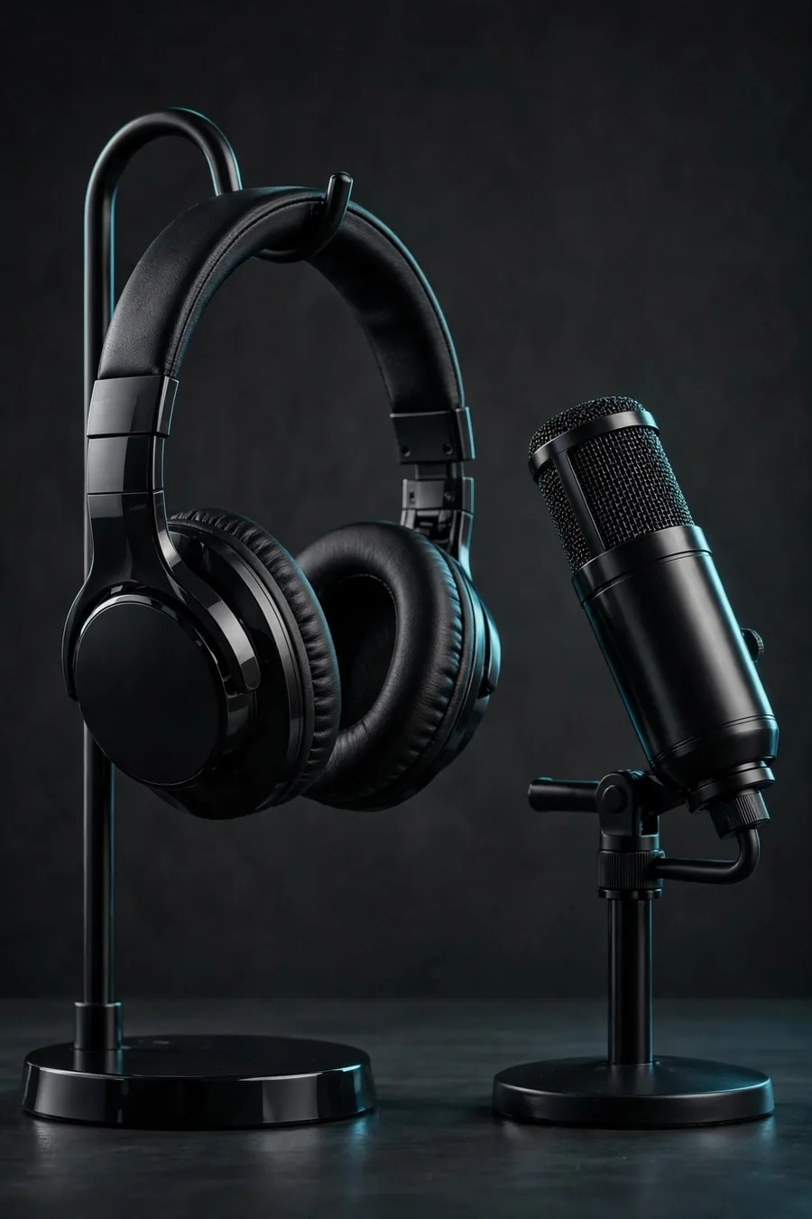 A headset and a microphone